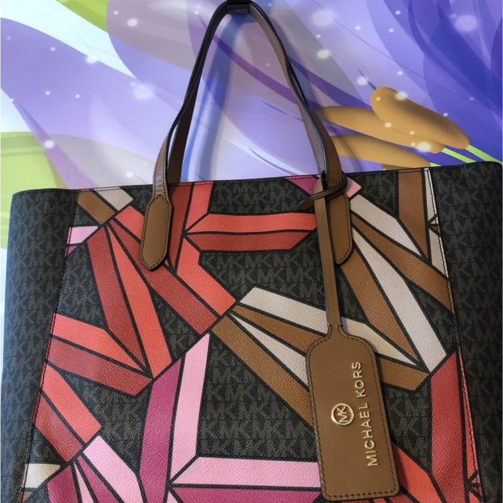 Michael Kors Pink and Brown Geometric Tote